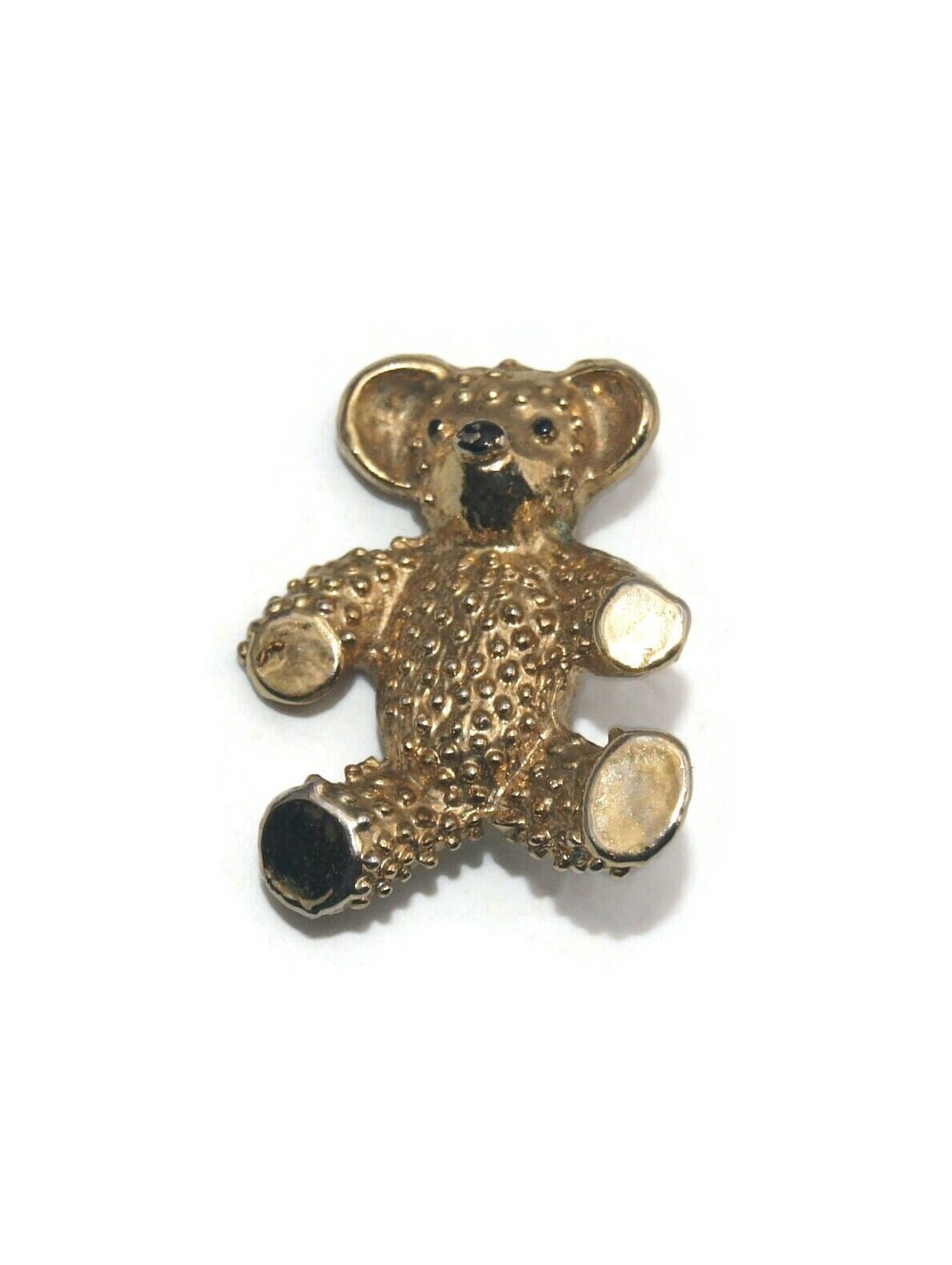 Vintage Gold Tone and Black Enamel Teddy Bear Brooch.